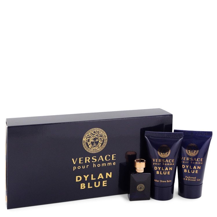 Versace Pour Homme Dylan Blue by Versace Gift Set -- 0.17 oz Mini EDT + 0.8 oz After Shave Balm + 0.8 oz Shower Gel 
